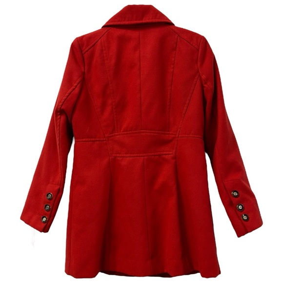 Jessica Simpson‎ Women’s Red Single Breast Pleated Collar Pea Coat  Sz L - Picture 3 of 10